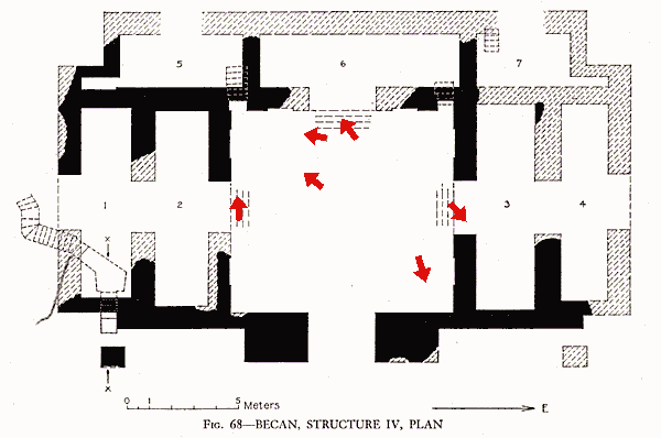 Becan: Drawing of courtyard atop Structure IV