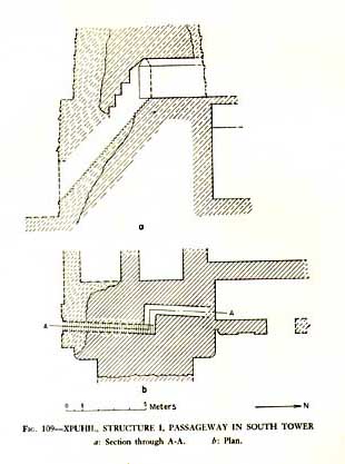 Xpujil: Ruppert's drawing of Str. 1 passage