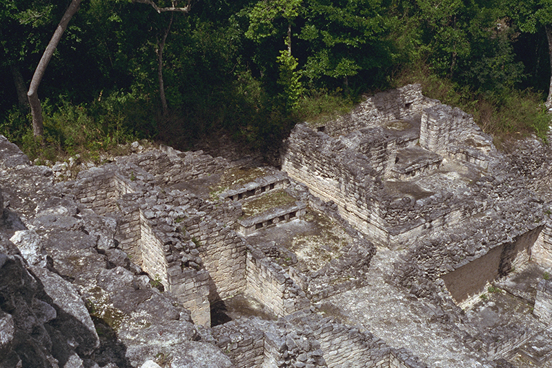 Becán, Aerial view of the Annex of Structure IV showing layout of ancient rooms