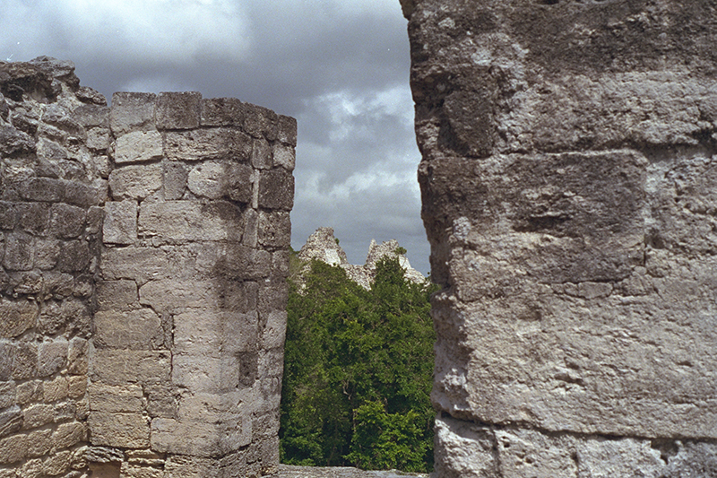 Becán: the twin towers of Structure VIII are seen from the north side of the courtyard. 