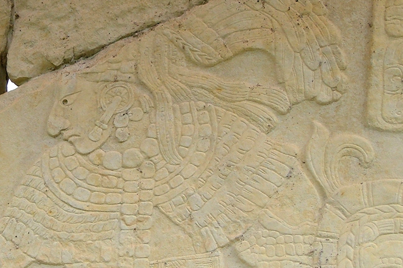 Bonampak Stela 1: Closeup of Chaan Maun's face and cape.