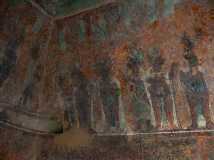 Bonampak Room 1, upper register: Fourteen Ahaus attended the ceremony.