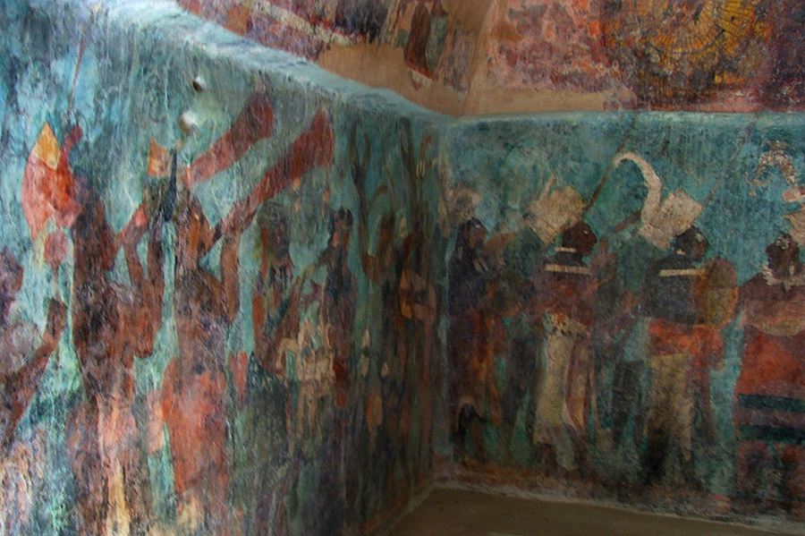 Bonampak Room 1, lower register: trumpeters, dancers, and musicians