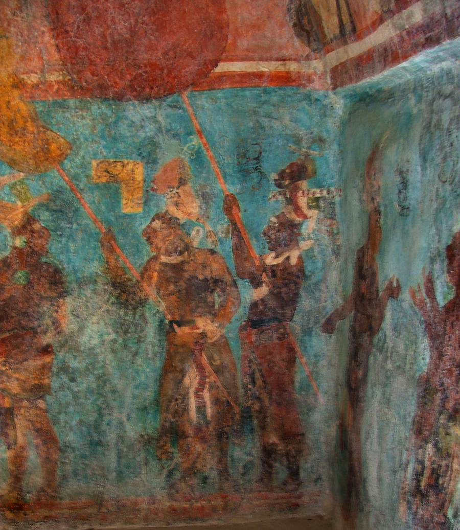 Bonampak Murals, Room 1, lower register: Nobles holding huge fans