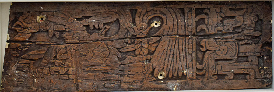 Plaster cast of the wooden lintel over doorway to inner chamber of the Upper Jaguar Temple, Chichén Itzá