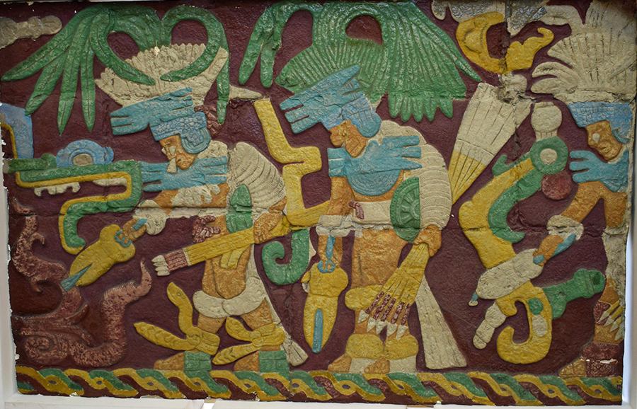 Painted plaster cast of intact back panel, Sculptured Chamber, Chichén Itzá