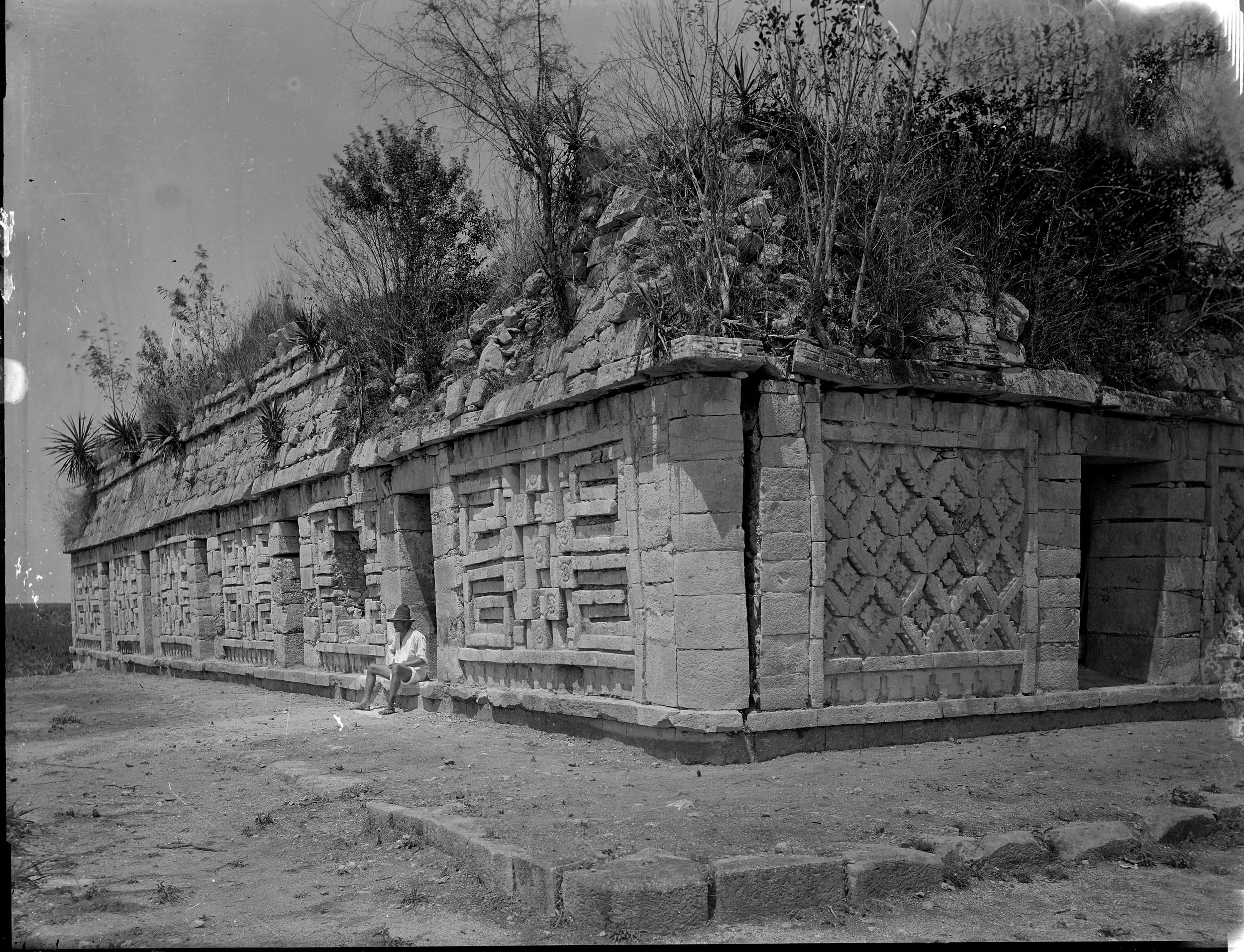Maudslay’s 1889 Chichen Itza expedition photo of the upper range of chambers at Casa de Monjas