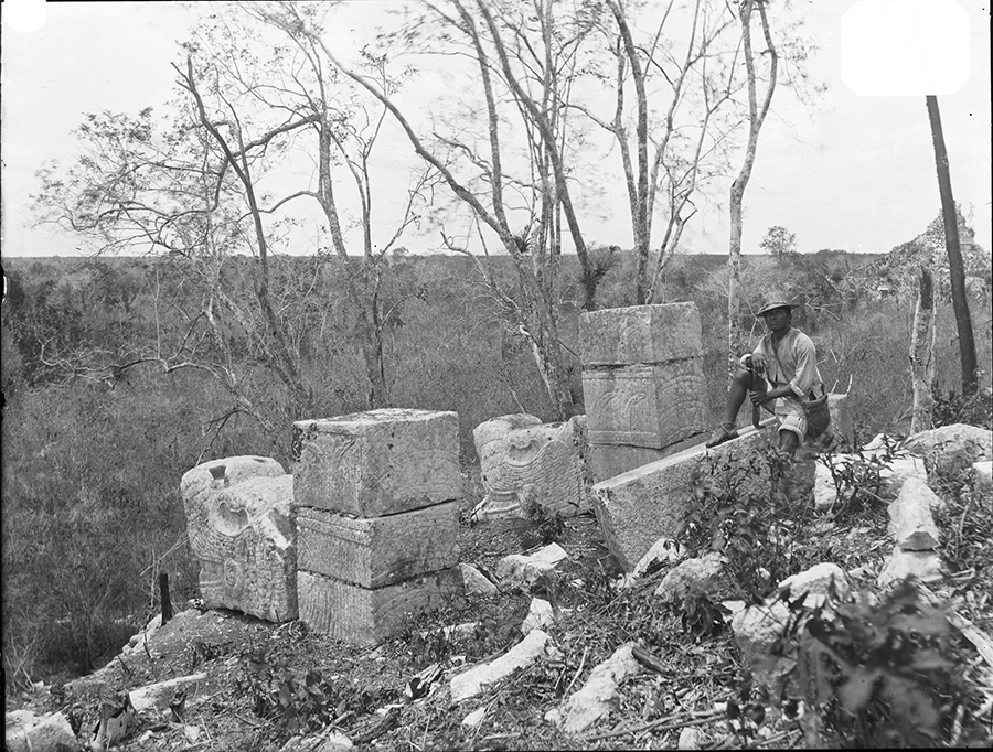 Serpent-headed columns in front of the Temple