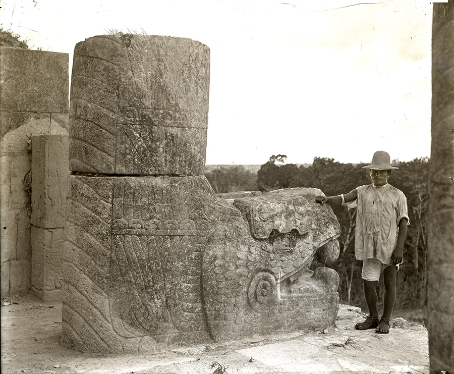 Maudslay’s 1889 photo of Feathered Serpent colums at the Temple of the Jaguar