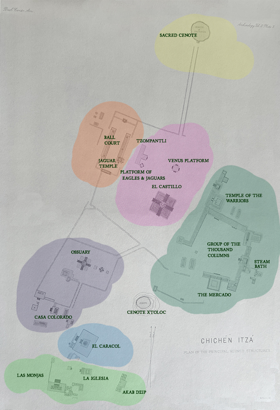 Map of Chichen Itza building groups