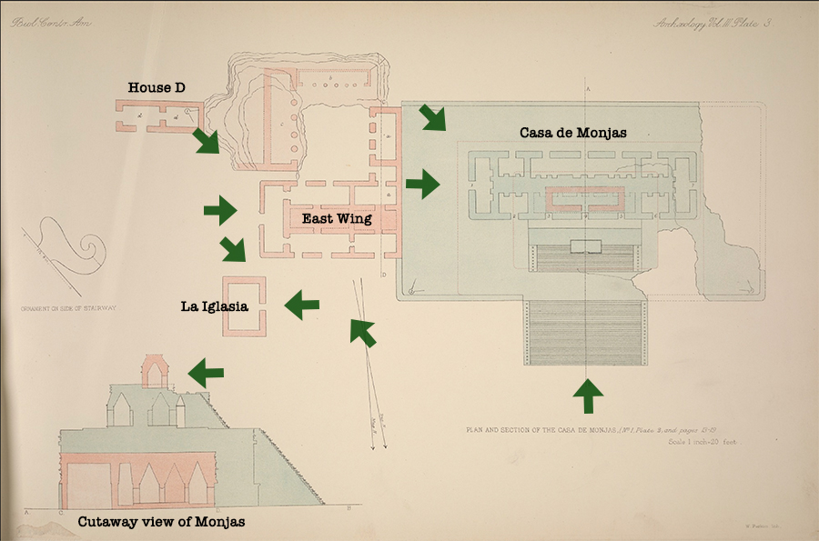 Maudslay’s Map of the Monjas in old Chichén Itzá