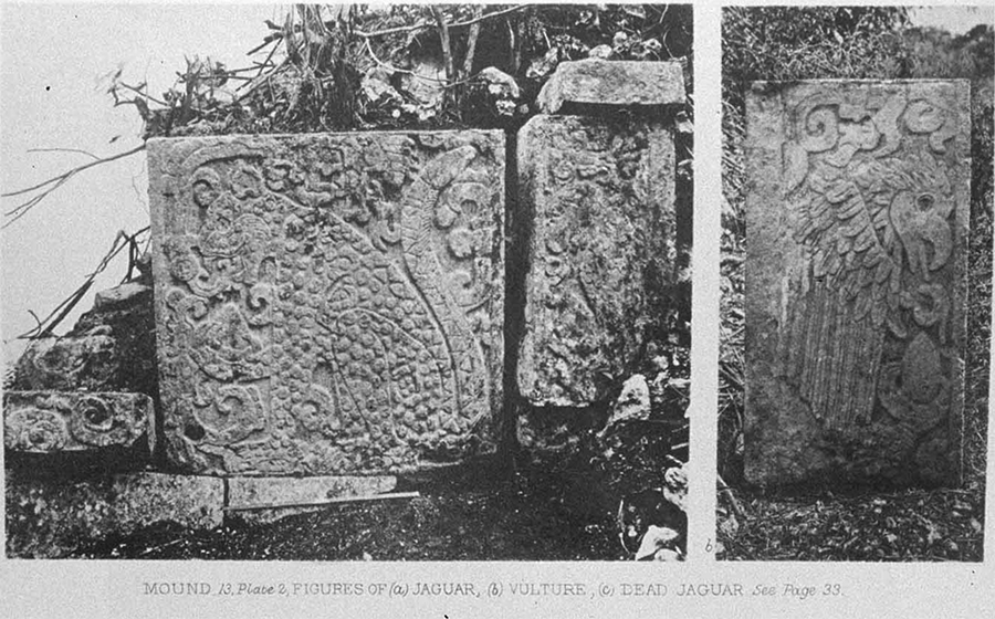 Maudslay’s 1889 photo of jaguar and eagle panel details from the Platform of Eagles and Jaguars at Chichén Itzá
