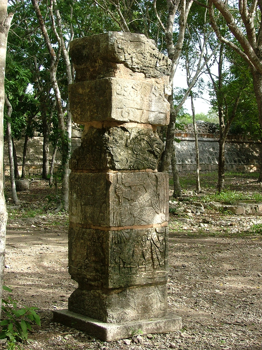 Another square column showing a warrior wearing a jaguar pelt as a girdle