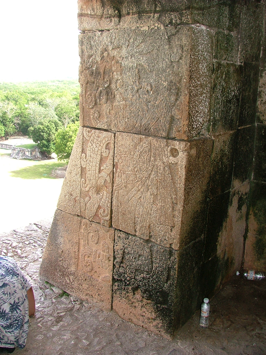 Doorjamb of central doorway of the Temple of Kukulkan at Chichén Itzá looking outward and showing a warrior