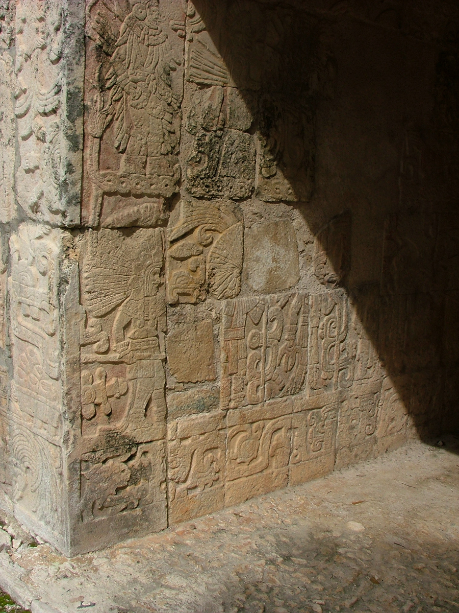 Modern photo of restored panel on left side of Sculptured Chamber, Chichén Itzá