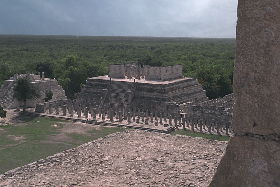 View of Temple of the Tables, Temple of the Warriors, and parts of the North and West colonnades