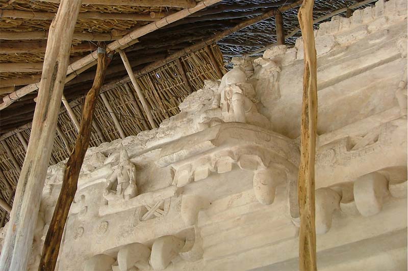 Chenes zoomorphic entrance, upper jaw of monster with Ukit Kan Ke'k Tok' sitting above.