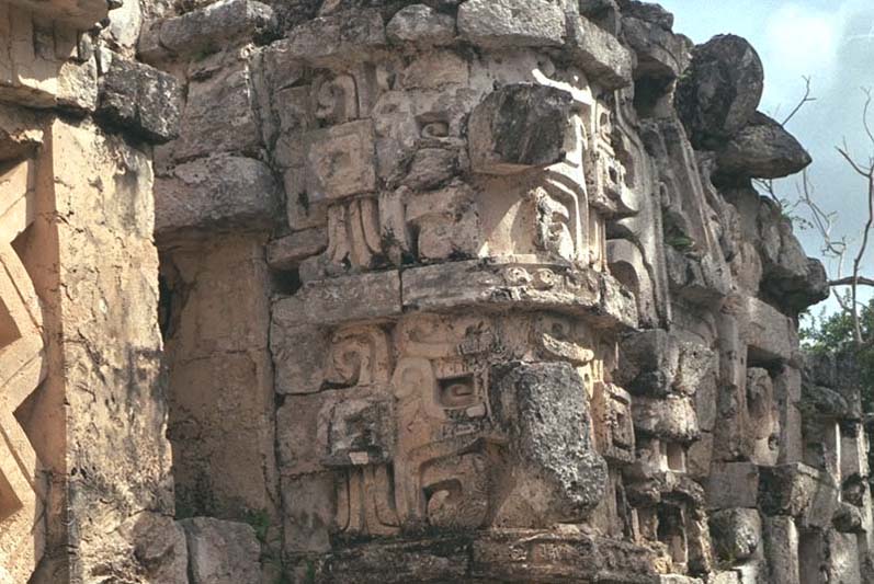 Corner Chaak masks showing trunk-like noses