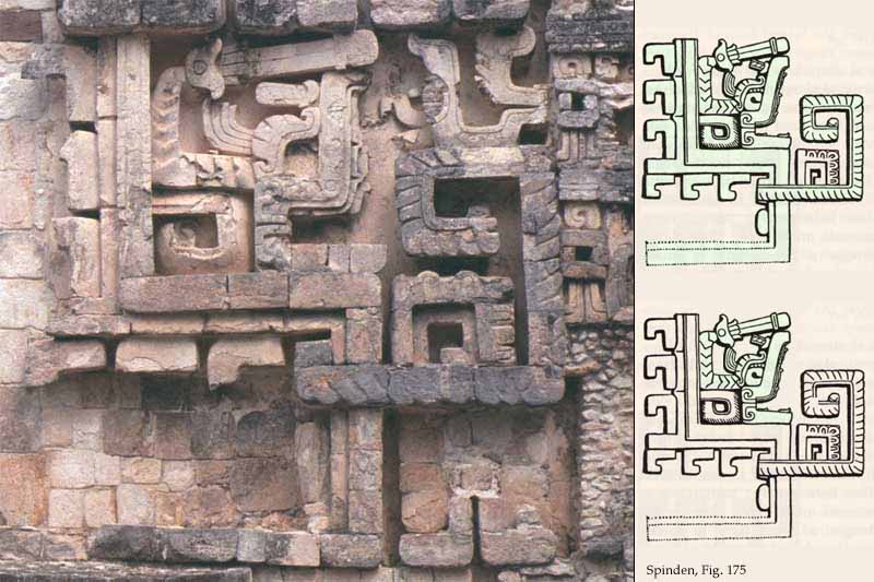 Detail of the intricate stone mosaic patterns on the doorway side panels