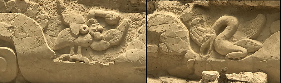 Details of the water catchment iconography showing Itzamna and the Principal Bird Deity