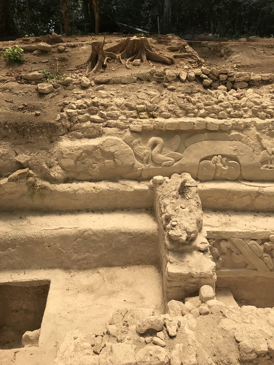 A water-catchment system built on the side of an internal sacbé