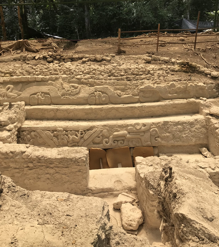 Decorations on the water management systems on a causeway connecting La Danta with the Main Acropolis