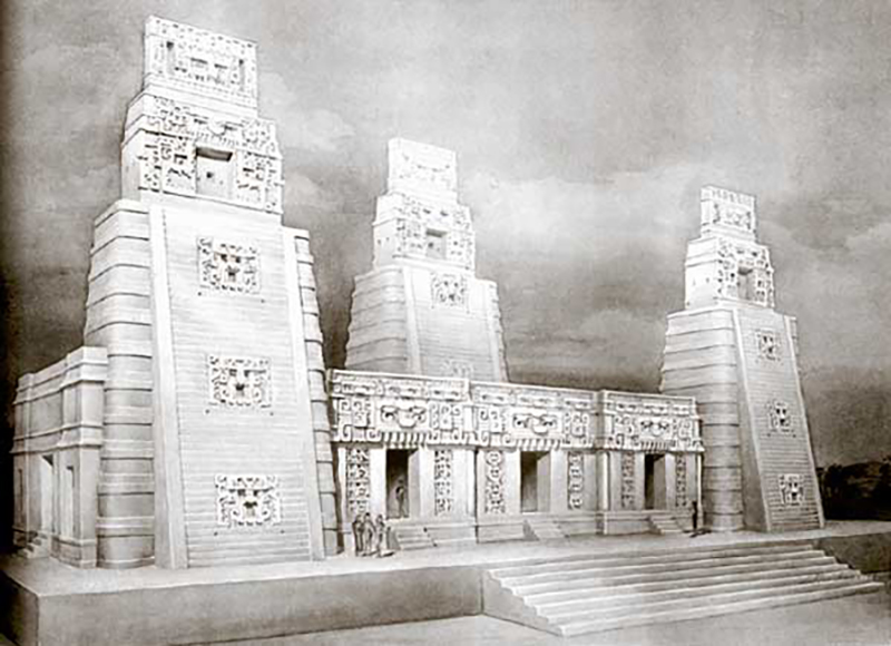 Tatiana Proskouriakoff&rsquo;s reconstruction drawing of Structure 1