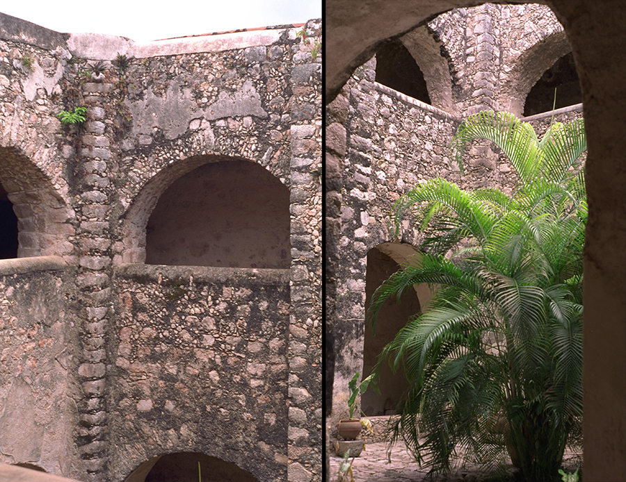 Cloister at Mani which housed a school and infirmary on lower level and friars' cells on upper level