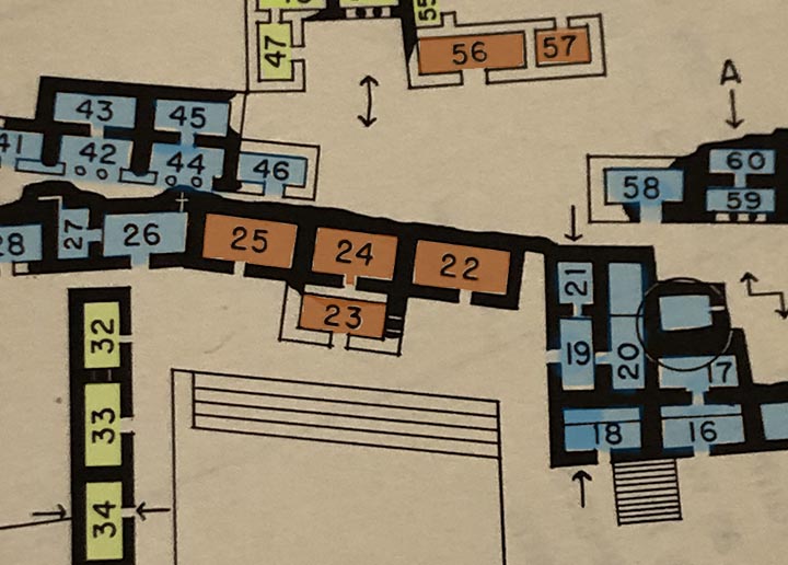 Map of Central Patio of the Palace with color-coded construction phases