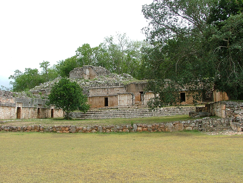 Central Patio of the Palace of Labna, showing building platform and broad stairway leading to the old throne room