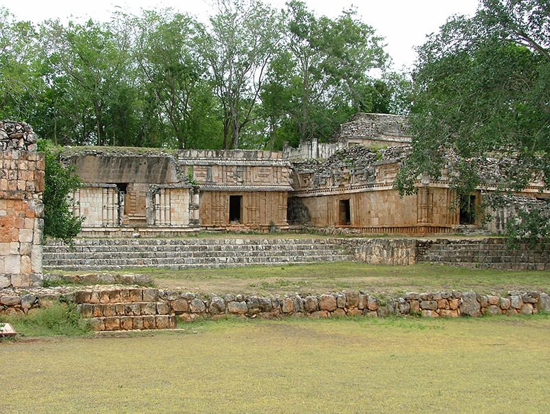 Detailed view of the staircases in the Central Patio of the Palace of Labna
