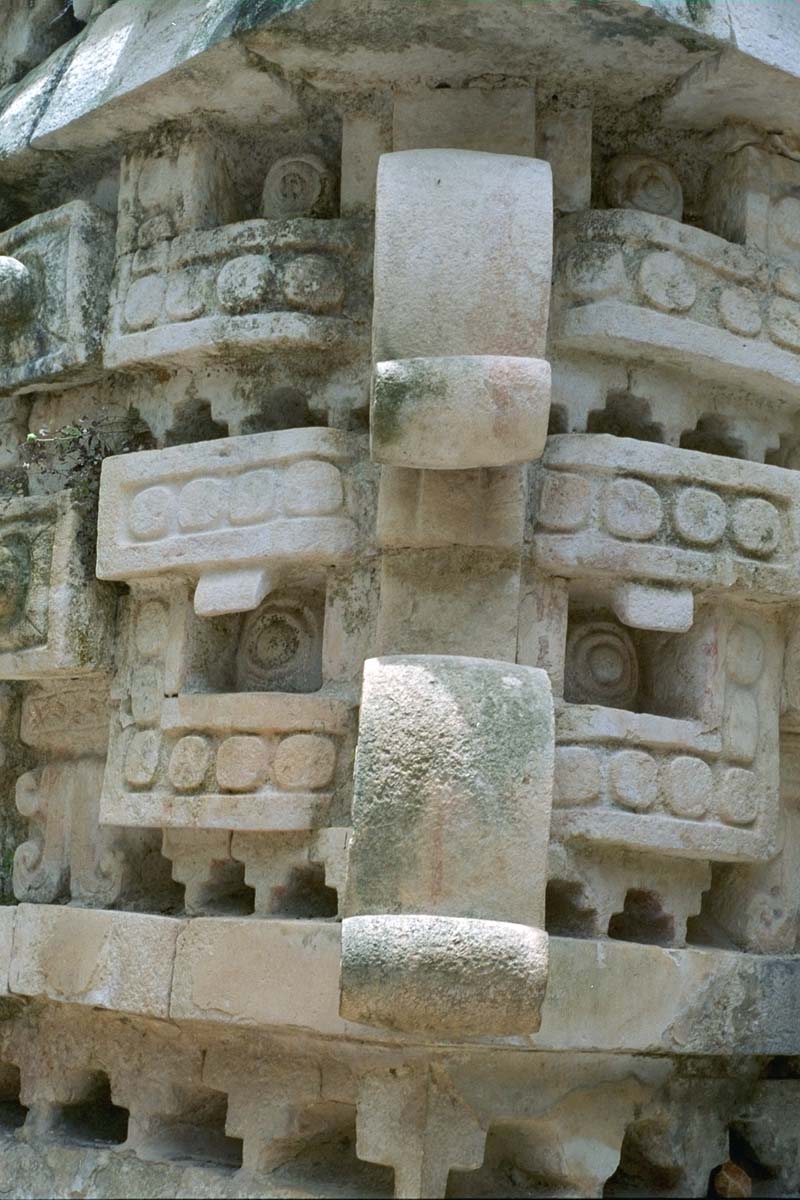 Closeup of Stacked Chac masks, Palace of Labna west side