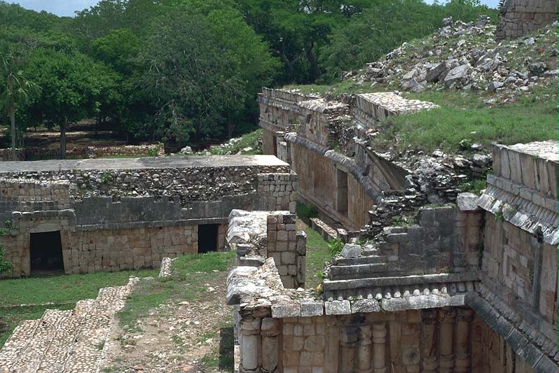 View from the upper level of the Labna Palace looking down at the terraces below