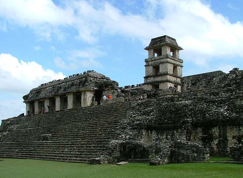 View of the iconic four-story Palace Tower at Palenque