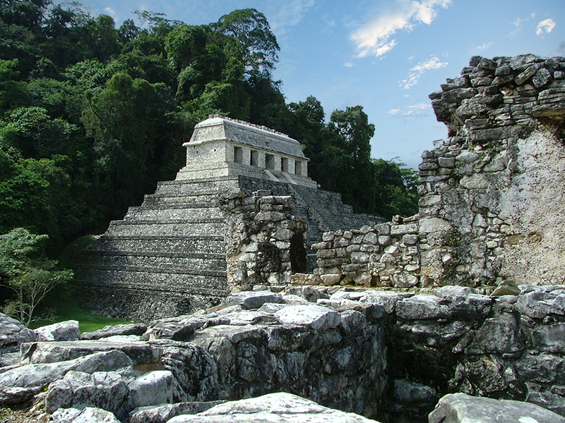 Palenque: Temple of the Inscriptions seen from the Palace