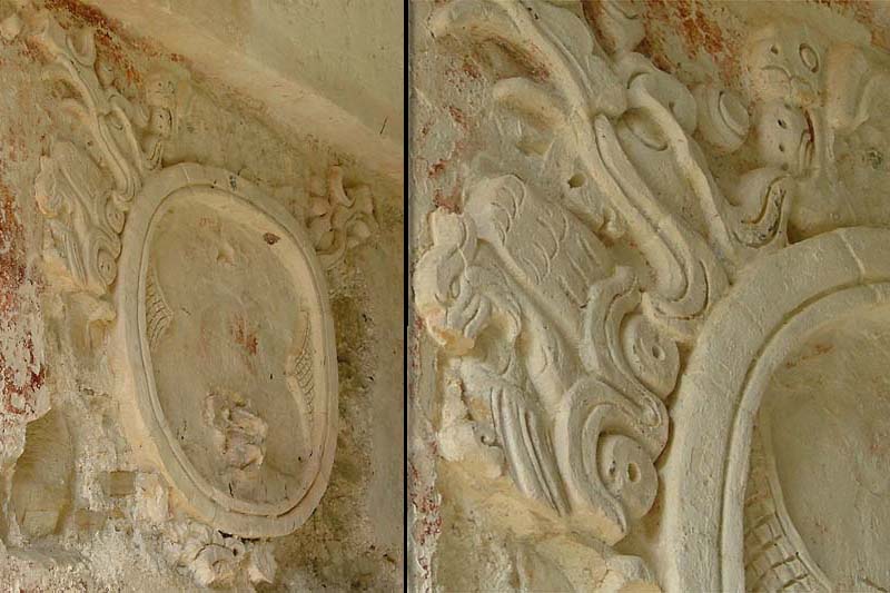 Detail of decorative medallions and ancestor cartouches in House A