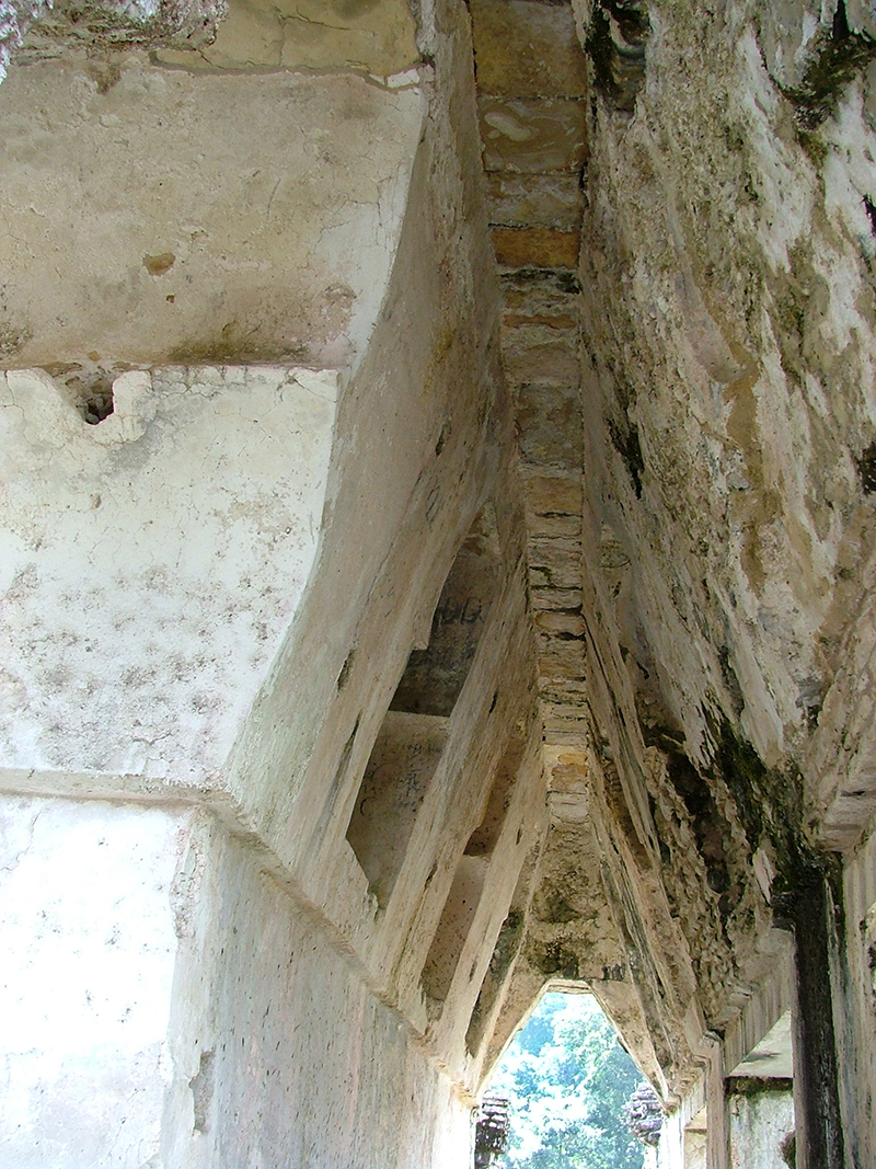 Interior view of parallel corbeled vaults in the Palenque Palace