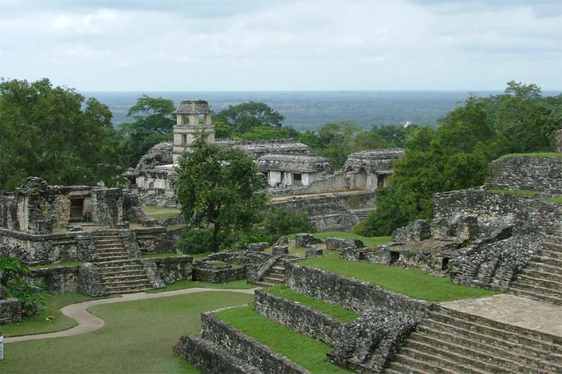 View of Palenque Palace from the Temple of the Foliated Cross