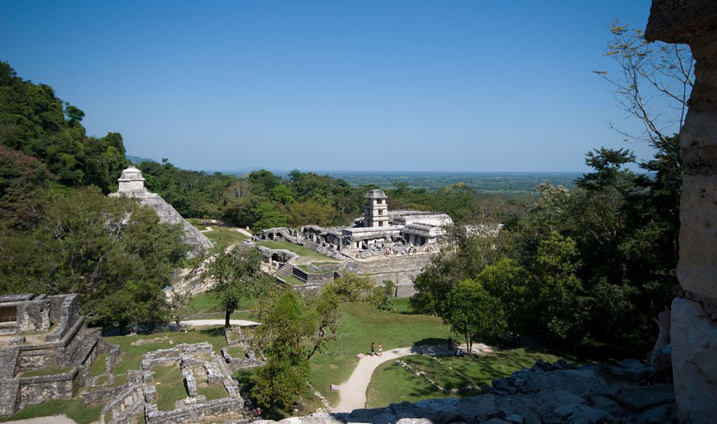 Panoramic view of Palenque with Temple of the Inscriptions and Palace