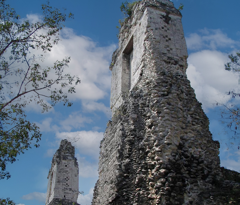 Detail of the Rio Bec B tower top showing the pseudo-temple