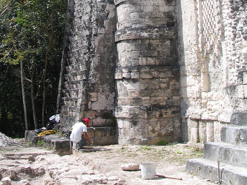 Steep, non-functional staircase on Rio Bec B tower
