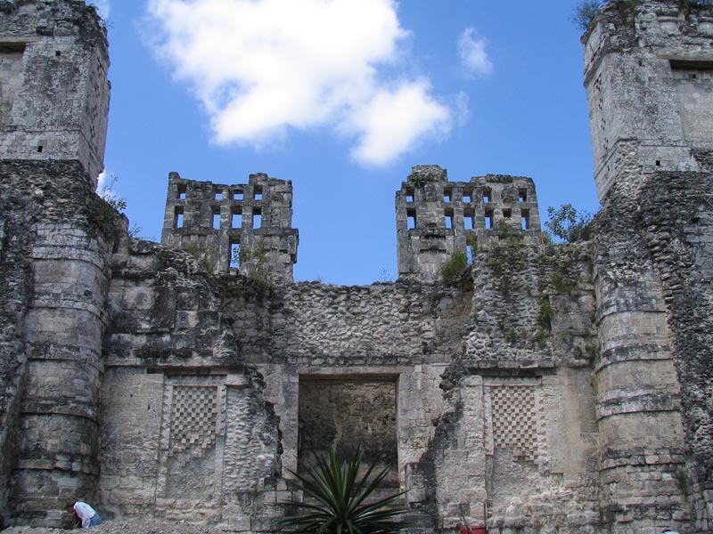 Central building of Rio Bec B with roofcomb and checkerboard panels