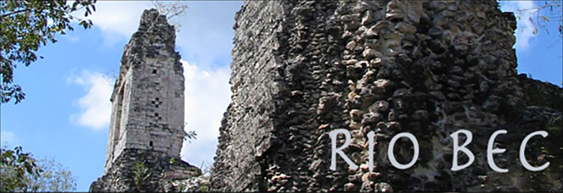 Panoramic view of the Rio Bec B structure with twin towers