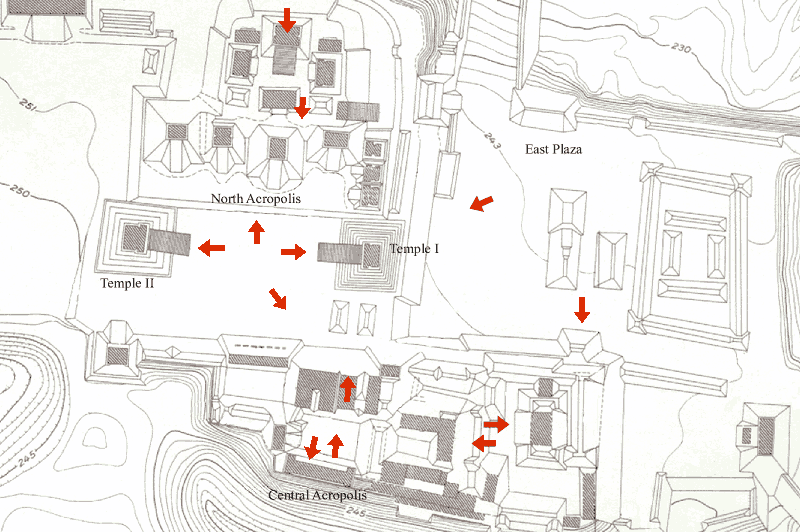 Tikal Map of North Acropolis and Central Acropolis