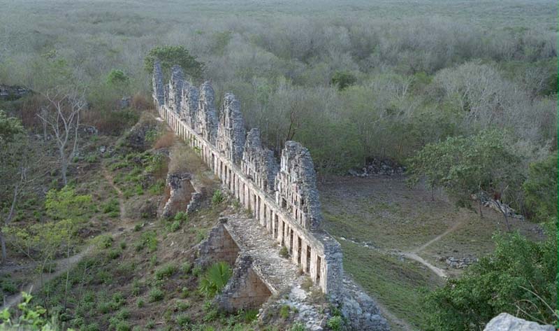 Uxmal, House of the Doves seen from top of Grand Pyramid