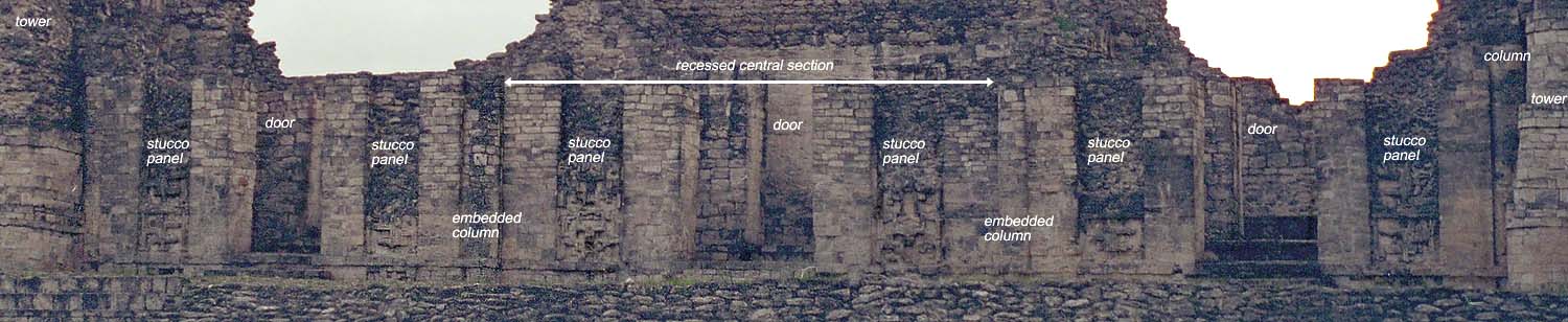 Detail of the facade of Xpujil Structure I showing the tripartite arrangement