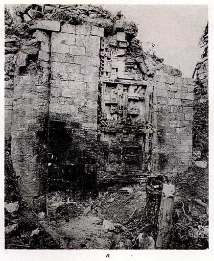 Xpujil: Str. 1 panel detail showing relief sculpture in stone