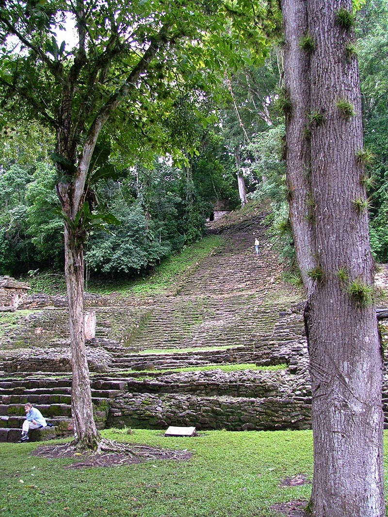 The steep stone steps of the stairway to Structure 33