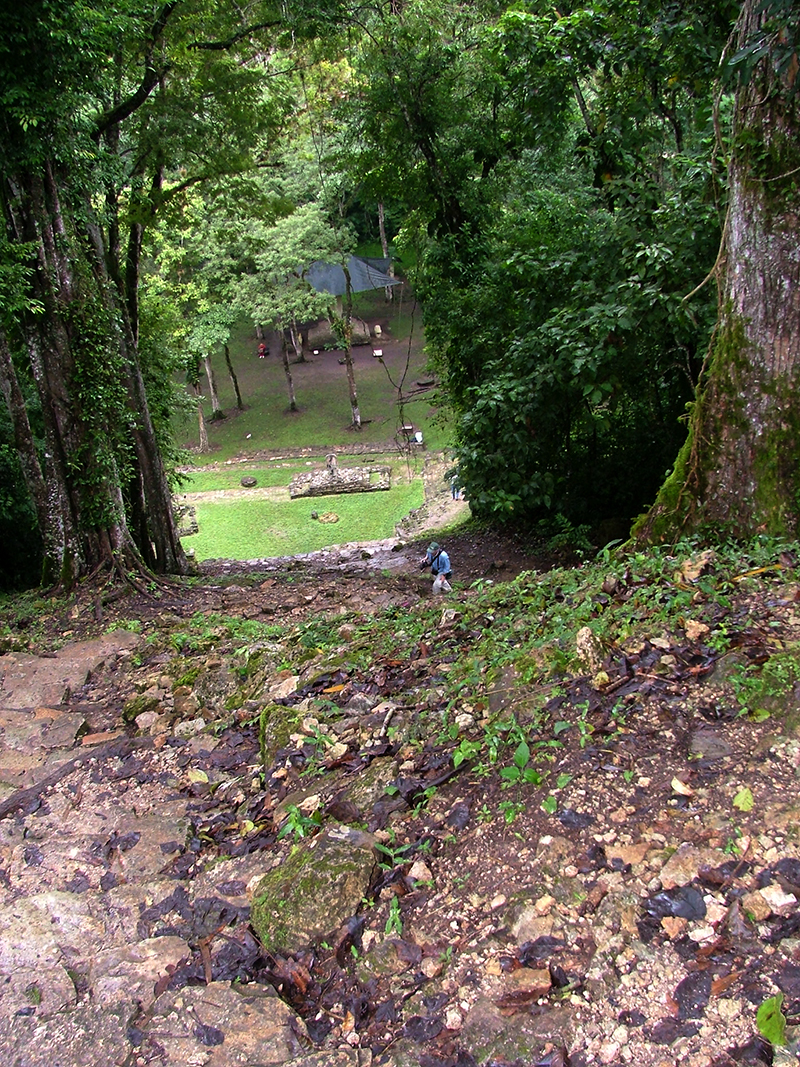 View looking down from Structure 33 towards Stela 1
