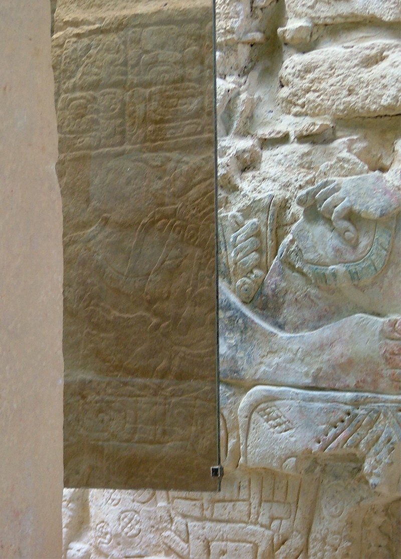 View of the back of Stela 35 via a mirror